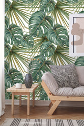 Palm and Deliciosa Leaves Tropical  Wallpaper